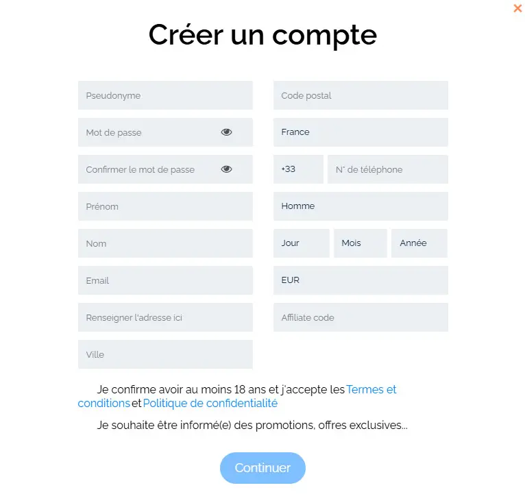 Processus d'inscription True Fortune Casino